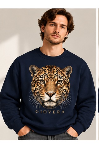 Gıovera Jaguar Premium Oversize Erkek Sweatshirt %100 Pamuk Lacivert