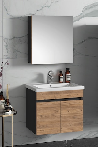 Çiğdem 65 Cm Antrasit Gri Mat-Atlantik Çam Mdf Seramik Lavabolu A Antrasit - Atlantik Çam