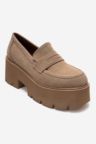 Luvishoes Santıa Toprak Süet Kadın Kalın Tabanlı Loafer Ayakkabı Toprak