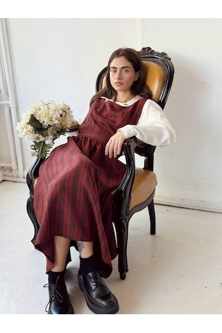 Retrobird Mandy Uzun Midi Boy Jile Elbise Kadın Kiremit-13651 Kiremit