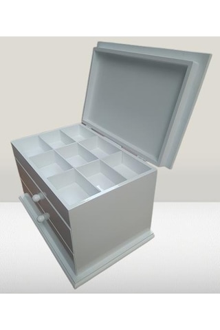 Hobi Adn Dekoratif Makyaj Kutusu 2 Çekmece Ahşap Mdf Beyaz Lake Boya El Yapım