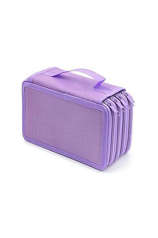 72 Gözlü Kalem Kutusu Çizim Ve Boyama Kalemleri İçin Geniş Depolama, Kare Dizaynlı Kırtasiye Organizer, Düz Renkli Kroki Ve Sanat Malzemeleri Çantası Mor