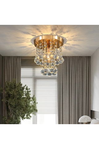 Akasya Gold Renk Kristal Taşlı Hol Ve Salon Avizesi Krom