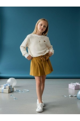 Zekids Kız Çocuk File Bluz Kadife Şort Etek Takım-16448 Çok Renkli