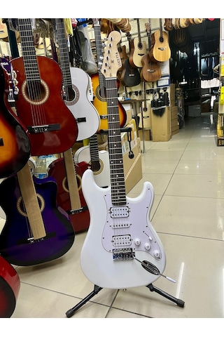 2 Humbucker 1 Sıngle Beyaz Elektro Gitar Kılıf Pena Dahil Kod 6308