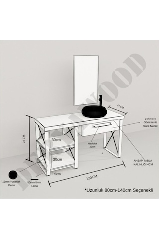 Deryawood  Larix Banyo Dolabı 40*120*76 Açık Ceviz Çok Renkli