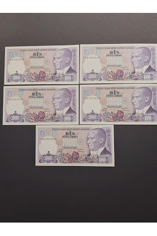 Mor Binlik 7. Emisyon Eski Tc Kağıt Para 1000 Lira