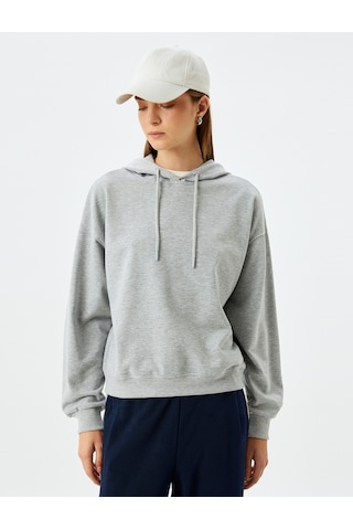 Koton Kapşonlu Sweatshirt Basic Uzun Kollu Üç İplik Pamuklu Gri 5wak10223ek Gri