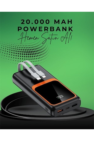 20000 Mah Taşınabilir Powerbank Çok Kablolu Hızlı Şarj Destekli 22.5w Siyah 67433262