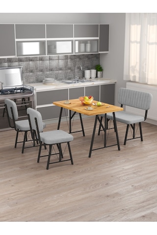 Hayat 70x110 Atlantik Mutfak Masası, Mutfak Masası Takımı, Yemek Masası, 2 Sandalye 1 Bench - Açık Gri Açık Gri