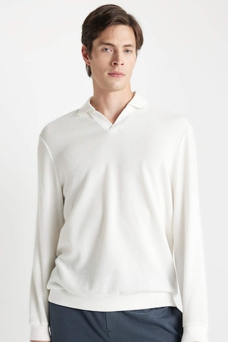 Defacto Regular Fit Polo Yaka Jakarlı Triko Sweatshirt A9785AX24AUWT32 Beyaz