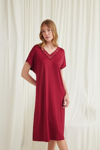 Monamise Kadın Yakası Dantelli Kısa Kollu Gecelik 18595-kırmızı Kırmızı