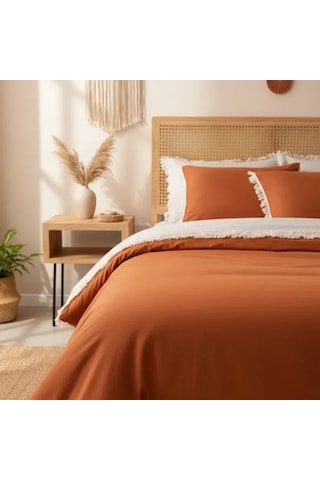 Tarçın Ham Keten Çift Taraflı Tek Kişilik Nevresim Takımı 160x220 Krem Tarçın