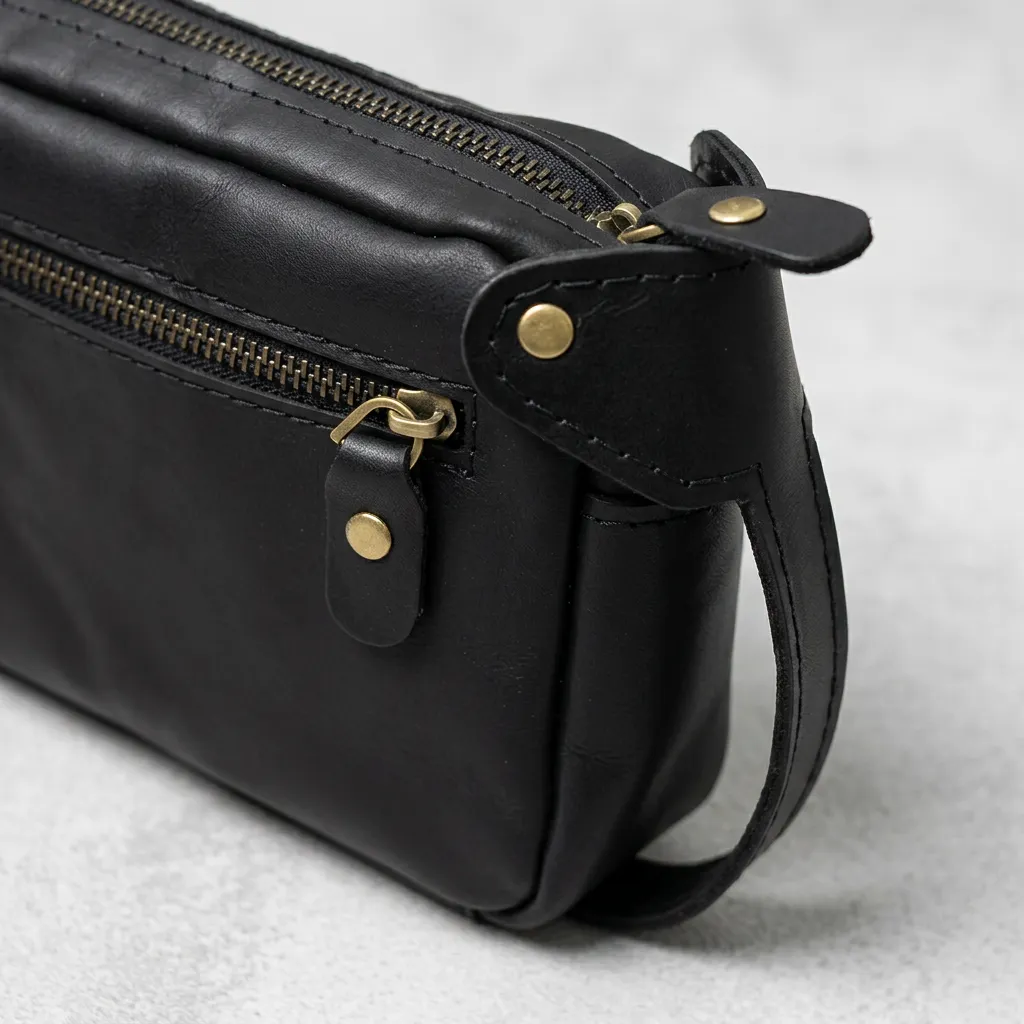 Natayleather %100 Hakiki Deri Erkek El Çantası Elde Taşımalı Portföyü Ve Kasatipi Çanta 20x15 Cm siyah