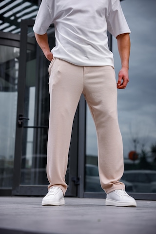 Erkek Bej Renk Burgu Desen Örme Kumaş Baggy Pantolon-1753 Bej