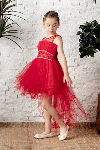 Mnk Baby & Kids Uzun Kuyruk Tütülü Askılı Kız Filira Elbise Mnk0584 Kırmızı