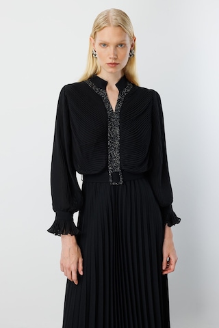 Moda İlgi Kadın Ön Bedeni Taşlı Piliseli Elbise 0060 Siyah Siyah