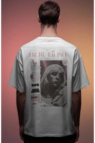 Sevbano Vintage Billie Eilish Şarkıcı Baskılı Unisex Oversize Premium Tiş Beyaz
