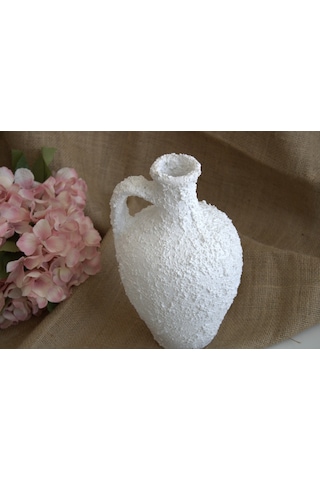 Beyaz Renk Çömlek Vazo Toprak Vazo Dekoratif Vazo