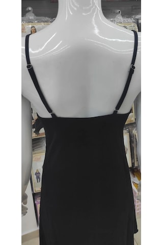 Faal 6025 Kadın Viskon İp Askılı Gecelik Sabahlık Takım-siyah Siyah