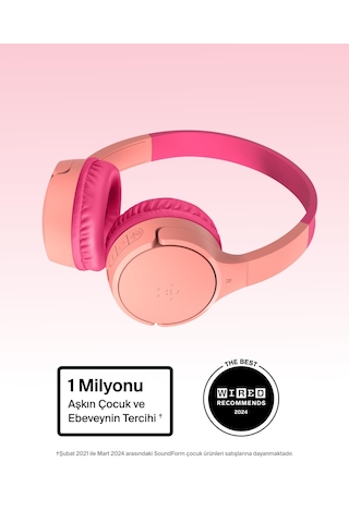 Belkin Soundform Mini Çocuk Kablosuz Kulaklık Pembe Dahili Mikrofon, 30 Saat Çalma, Eğlenceli Çıkartmalar, Okul Ve Seyahat İçin, iPhone, Apple iPad, Galaxy Uyumlu