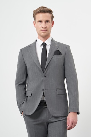 İmza Füme Çizgili Mono Yaka Astarlı 6 Drop Slim Fit Dar Kesim Takım Elbise 1001245102 Füme