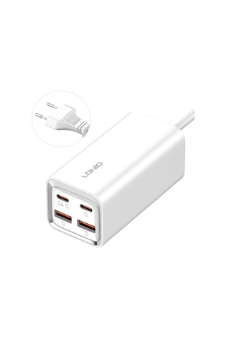 Ldnıo A4610c Pd65w Çift Usb-c / Tip-c + Çift Usb Hızlı Şarj Cihazı, Kablo Uzunluğu: 1.5m, Fiş Tipi: Ab Fiş ﾡﾤ Beyaz Beyaz