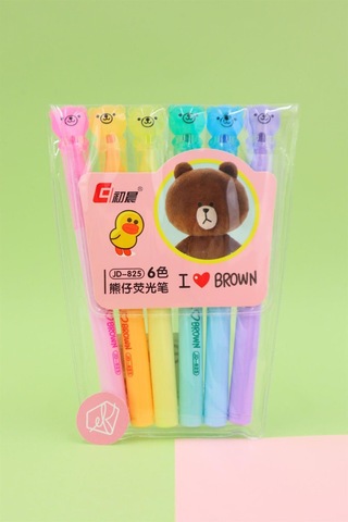 Ayıcık Figürlü 6'lı Fosforlu Kalem Seti Çok Renkli