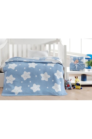 Dolce Bonita Home Pamuklu Bebek Battaniye Star Açık Mavi