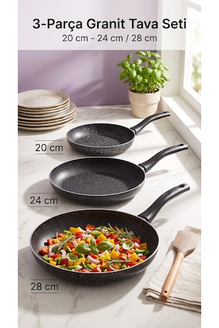 Montella Vivo Granit Tava Seti 3 Parça 20-24-28cm Gri