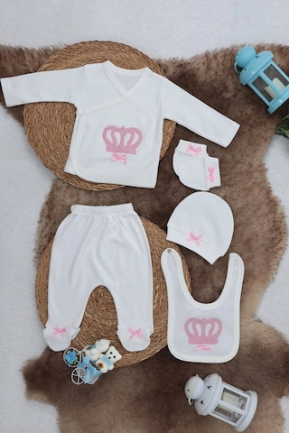 Sema Baby 5 Parça Hastane Çıkışı Zıbın Seti 0-3 Ay - Princess Beyaz