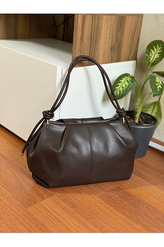 Lovelystore Kadın Düğüm Detaylı Orta Boy Suni Deri Fermuarlı Omuz Çantası En30 Boy 20 Acı Kahverengi