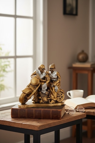 Motosikletli Çift Temalı Dekoratif Biblo Heykel Ev Ve Ofis Aksesuarı