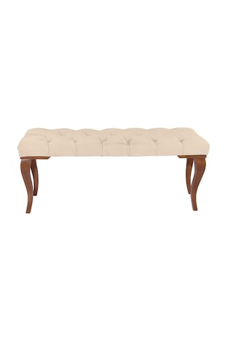 Gazzini Classic Lükens Gürgen Ayak Chester Model Kapitoneli Krem Puf Bench - Ceviz Ayak