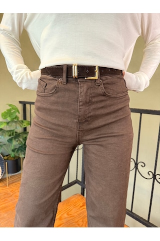 Ali Butik Kahve Kemerli Yüksek Bel Jean Kahve