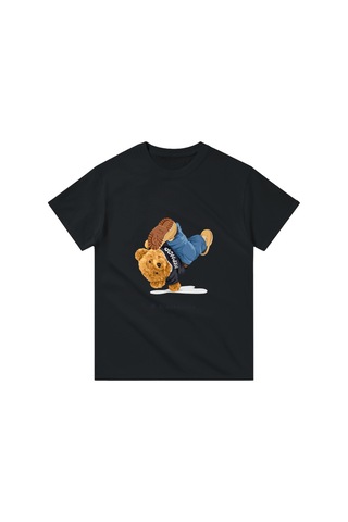 Paybuy Çocuk Breakdance Grafik Baskılı Kısa Kollu Tişört %100 Pamuk Raha Siyah