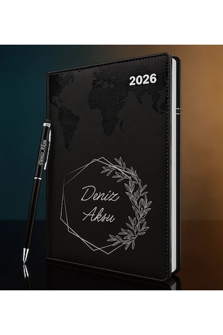 Bk Gift Kişiye Özel İsimli Termo Sert Kapak 2026 Siyah Ajanda & Kalem -9, Öğretmenler Günü Hediyesi, Yeni İş Hediyesi 35342 Bk Gift Renkli