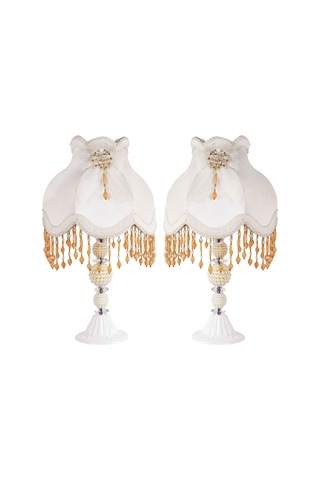 Çiçek Dekorlu Abajur Beyaz Klasik Model Beyaz