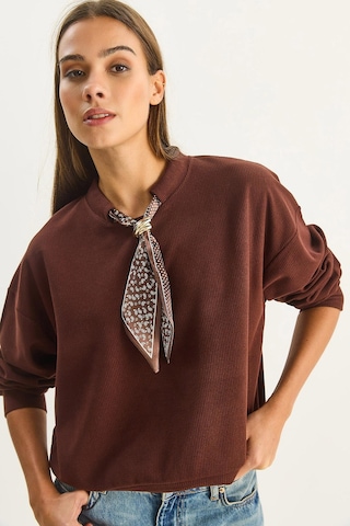 Shade Kadın Fular Detaylı Pamuklu Ottoman Sweatshirt 6931 60283689 - Acı Kahve Çok Renkli