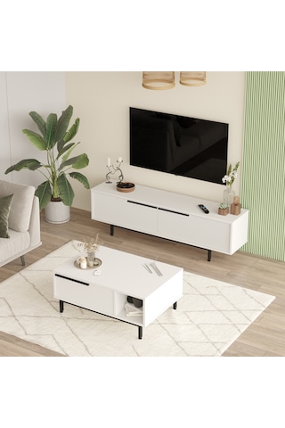 Robin Home Lidya Tv Ünitesi + Orta Sehpa 2'li Set Beyaz