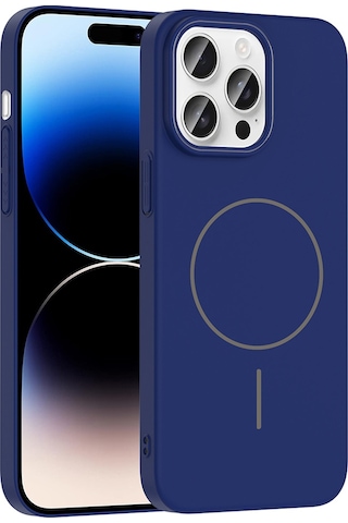 Apple Uyumlu iPhone 14 Pro Max Kılıf M-safe Şarj Özellikli Zore Ruby Sert Kapak Lacivert