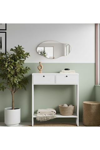 Robin Home Asimetrik Aynalı Dresuar Hol Antre Beyaz 80cm No1 Beyaz