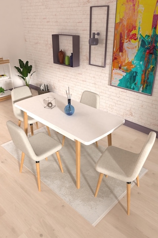 Vilinze Tosya Sandalye Avanos Ahşap Mdf Açılır Mutfak Masası Takımı - 70x120+30 Cm Krem