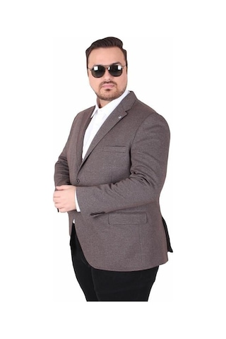 Starbattal Erkek Büyük Beden 4 Drop Blazer Sedef Ceket 500606 Kahverengi Kahverengi