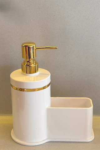 Makri Home Mutfak Veya Banyo İçin Şık Altın Rengi Detaylı Süngerlikli Sıvı Sabunluk , Yerli Üretim Beyaz