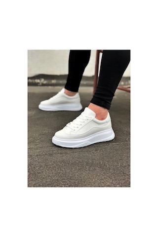 Mevese Rovero Erkek Bağcıklı Cilt Günlük Sneaker Ayakkabı Beyaz