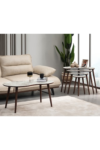 Vovvahome Moon 4lü Mdf Ahşap Zigon Sehpa Ve Orta Sehpa - Beyaz