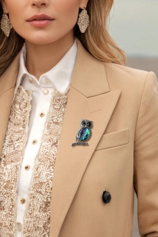 Abalon Shell Baykuş Motifi Sedef Broş Br10-3 Çok Renkli