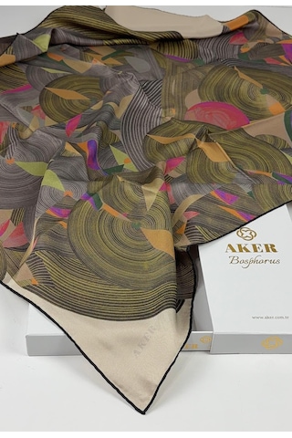 Aker Bosphorus Çift Taraflı İpek Twill Eşarp 89147112 Yeşil-somon