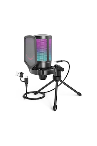 Ampligame A6v Yayıncı - Oyuncu - Gamer - Podcast - Youtuber Rgb Usb Mikrofon Siyah